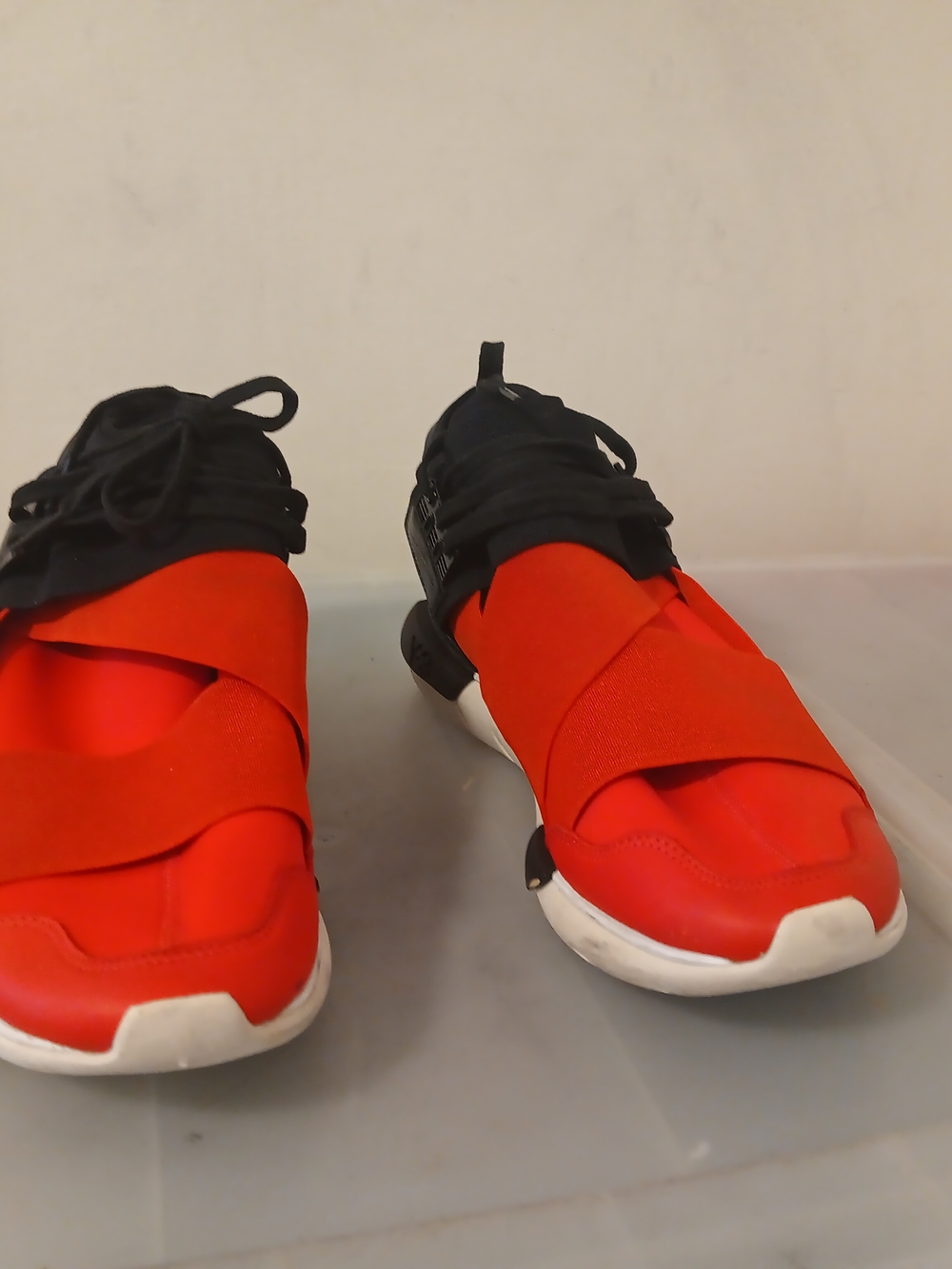 Red Slip-On Athletic Sneakers with Black Accents. Adidas Y3